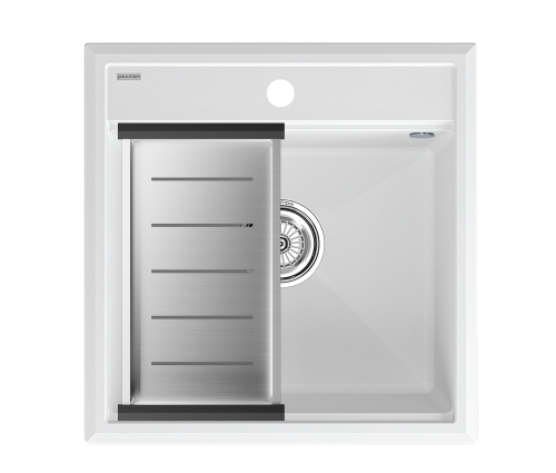 Мойка кухонная Paulmark PM115051-WH+A375-BS 50х51 белый/брашированная нержавеющая сталь